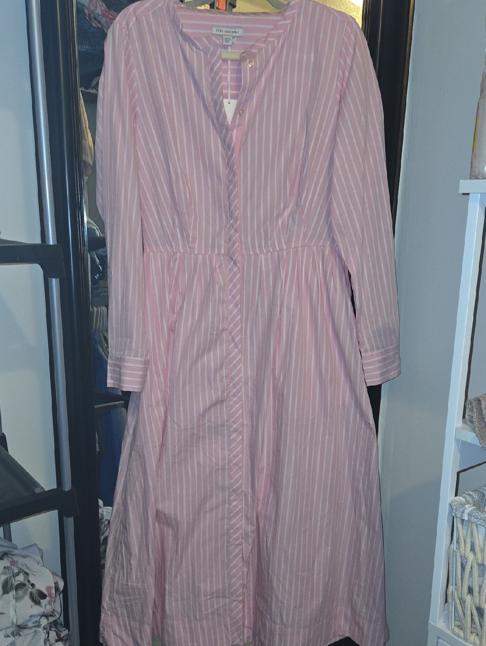 Pink & White Striped Long Shirt Dress